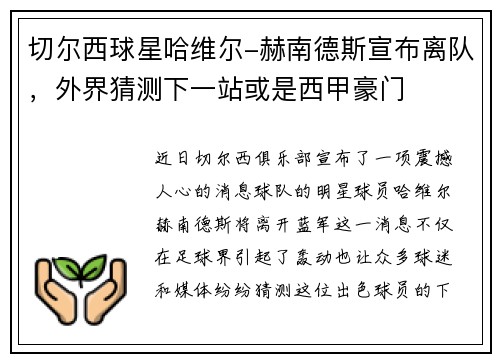 切尔西球星哈维尔-赫南德斯宣布离队，外界猜测下一站或是西甲豪门